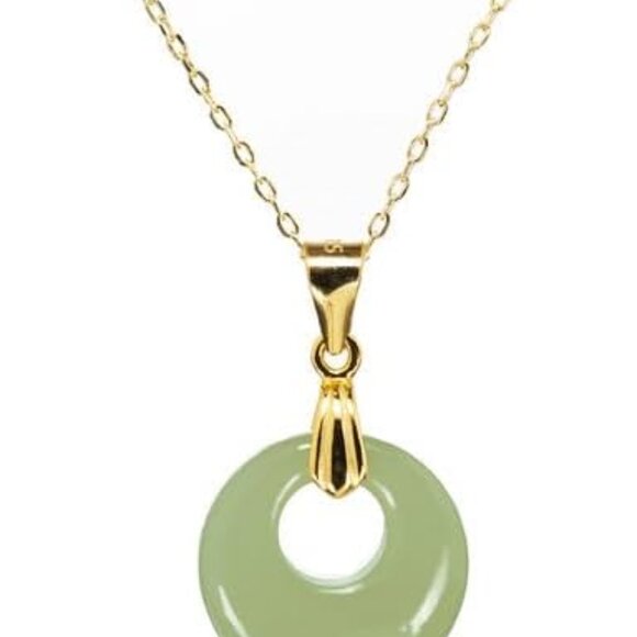 Jewelry Green Jade Silver Necklace 16mm Lucky Gift for Her
